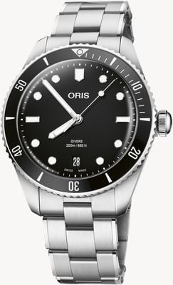 ORIS Zegarek Divers date automatic (39mm) z czarną tarczą / bransoletą ze stali nierdzewnej + czarnym paskiem tropic 01 733 7795 4054-SET