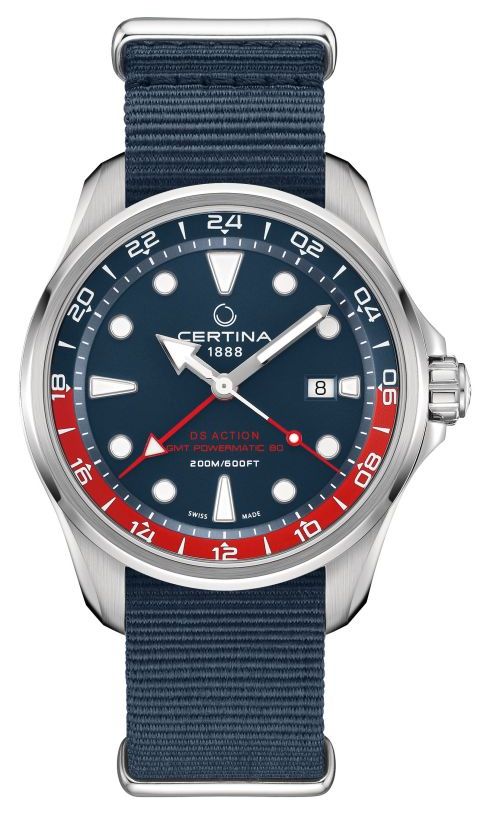 Certina Ds action gmt | bracelet en tissu bleu | cadran bleu montre