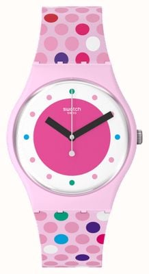Swatch Quadrante rosa a bolle d'aria / cinturino in silicone a pois rosa SO28P109