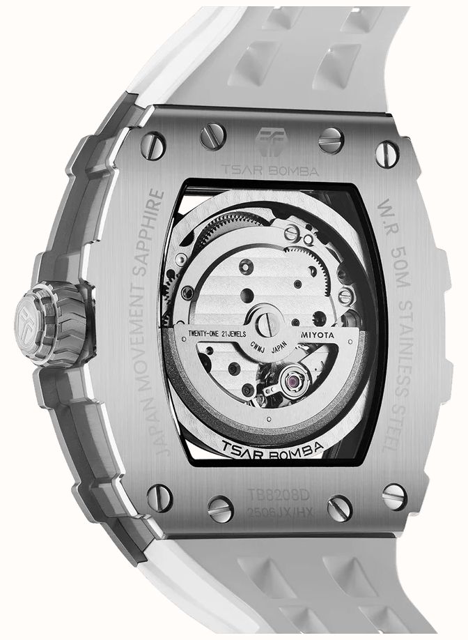 TSAR BOMBA Elemental Series Crystal Automatic (43mm) White Skeleton Dial / White FKM Rubber Strap TB8208D-11 - 备用视图 4