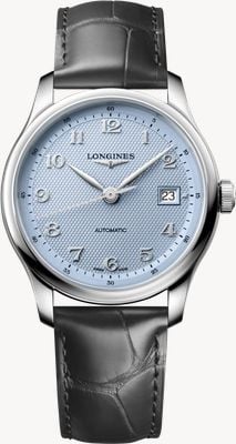 LONGINES Master Collection automático (39 mm), mostrador azul-claro "barleycorn" / bracelete em couro antracite L29494992