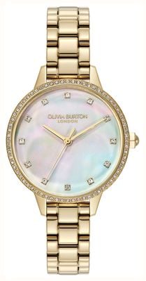 Olivia Burton Captivate kristalkwarts (34 mm) wijzerplaat van parelmoer / roestvrijstalen armband 24000347