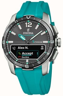 Festina Connected d hybride smartwatch (44 mm) grijze geïntegreerde digitale wijzerplaat / turquoise rubberen band F23000/5