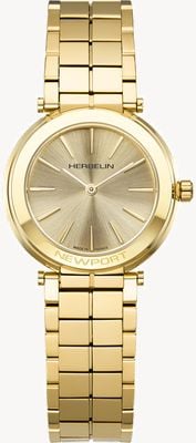Herbelin Newport Slim Quartz (32 mm) Champagner-Zifferblatt / Gold-PVD-Edelstahlarmband 16922BP13