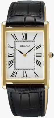 Seiko Klassisches Kleid (27,2 mm) weißes Zifferblatt / schwarzes Lederarmband SWR104P1