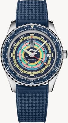 MIDO Ocean Star Decompression Worldtimer GMT Automatyczny (40,5mm) wielokolorowa tarcza / niebieski pasek gumowy M0268291704100