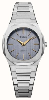D1 Milano 極薄インディゴ織機（30mm）ライトブルーリネンブラッシュダイヤル/ステンレススチールブレスレット UTBL37