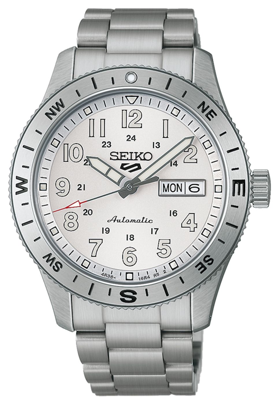 Seiko 5 terrains de sport en blanc (41 mm), cadran blanc / montre