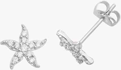 Treasure House 9ct White Gold Cubic Zirconia Starfish Stud Earrings ES459W