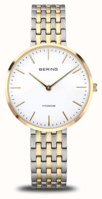 Bering Titânio (34mm) mostrador branco / pulseira de titânio de dois tons 19334-010
