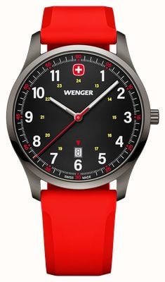 Wenger City Sport Quarzuhr (42 mm), mattschwarzes Zifferblatt / rotes Silikonarmband 01.1441.130