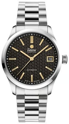 Tutima Glashütte Orologio Sky automatico (34 mm) con quadrante nero e bracciale in acciaio inossidabile. 6705-10
