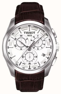 Tissot Męski chronograf coutourier z białą tarczą i brązowym skórzanym paskiem T0356171603100