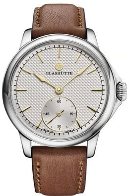 Tutima Glashütte Patria Small-Second Manual Winding (41mm) Silver Décor Dial / Mahagony Brown Sheepskin Strap 6612-09