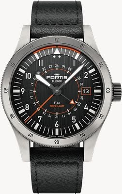 FORTIS Flieger F-43 Triple-GMT Original (43 mm) schwarzes Fliegerlederarmband F4260001