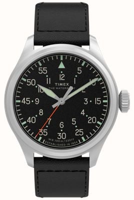 Timex Waterbury Ace (41 mm), cadran noir / bracelet en cuir noir TW2Y70400