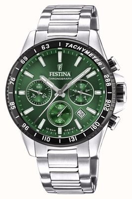 Festina Men's Chronograph | Green Dial | Stainless Steel Bracelet F20560/4