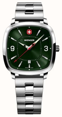 Wenger Orologio sportivo vintage al quarzo (37 mm) con quadrante verde a raggiera e bracciale in acciaio inossidabile. 01.1921.111