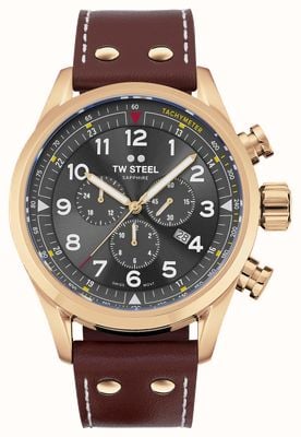 TW Steel Swiss Volante Chronograph (48mm) Grey Sunray Dial / Red-Brown Smooth Italian Calf Leather Strap SVS203