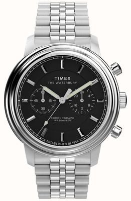 Timex Waterbury Metropolitan Chronograph (41mm) Black Dial / Stainless Steel Bracelet TW2Y23400