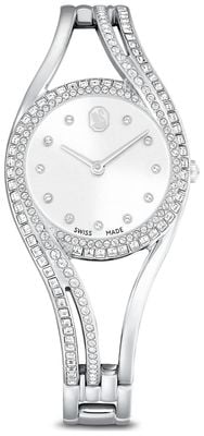 Swarovski Hyperbola Bangle (28mm) Silver Dial / Crystal-Set Stainless Steel Bracelet 5689432