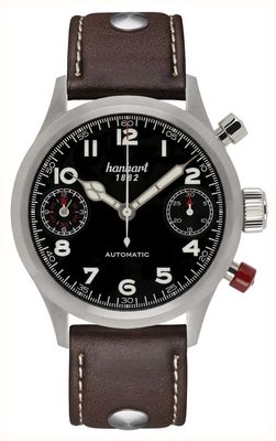 Hanhart PIONEER TwinDicator Automatic Chronograph (45mm) Black Dial / Dark Brown Leather Strap - M 730.210-0110