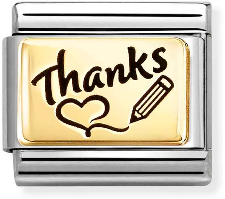 Nomination Classic Thanks Heart & Pencil 18ct Gold Charm 030166/76