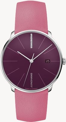 Junghans Meister fein automatique | serti de diamants | cadran mûre | bracelet en cuir rose 27/4358.00