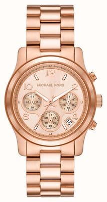 Michael Kors Passarela feminina | mostrador crono em ouro rosa | pulseira de aço inoxidável de ouro rosa MK7324