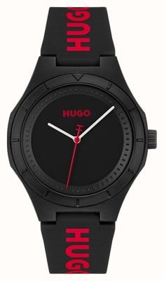 HUGO #lit (42 mm) pour homme, cadran noir / bracelet en silicone noir 1530343