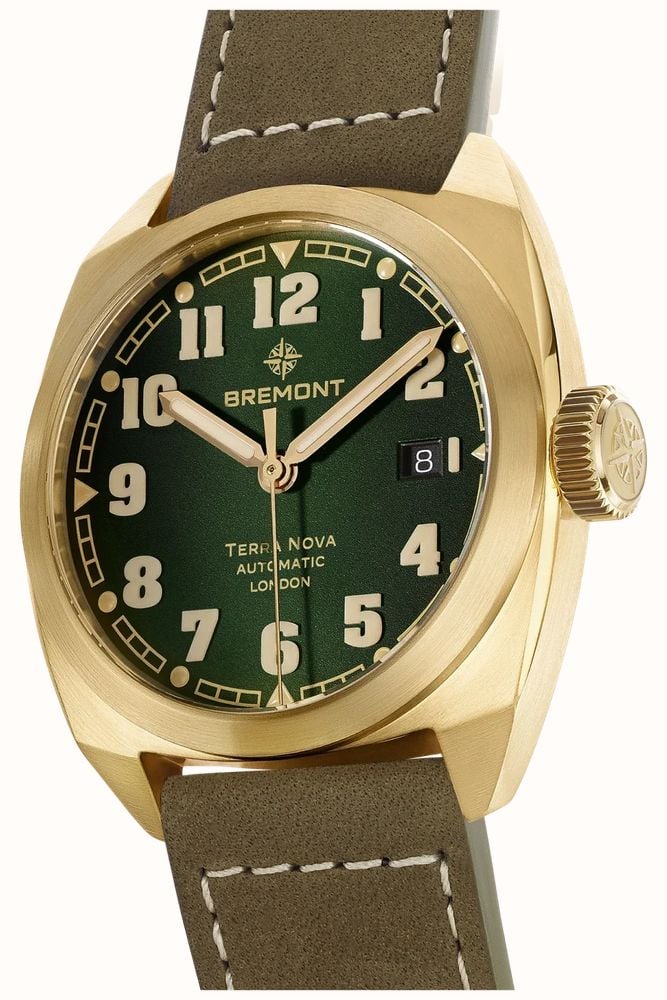 Bremont Terra Nova Date Automatic Bronze (40.5mm) Gradient Green Metal Dial / Khaki Green Nubuck Leather TN40-DT-BZ-GN-L-S - vista alternativa 3