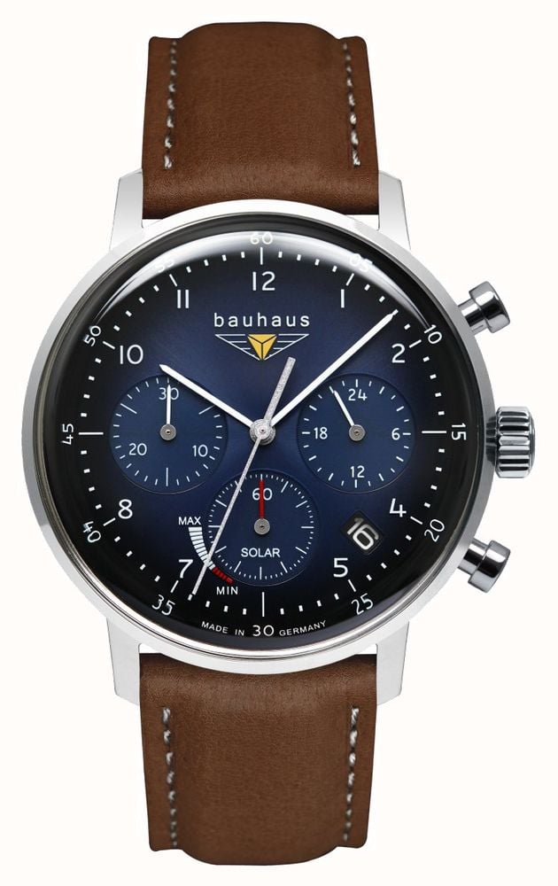 Bauhaus Classic Solar Chronograph 41mm Blue Dial Brown Leather Strap 20863