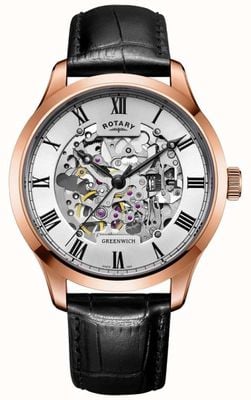Rotary Men's Skeleton Automatic Rose Gold Black Strap GS02942/01