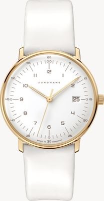 Junghans Montre Max Bill pour femme (32,7 mm) cadran blanc / bracelet en cuir blanc 47/7451.02