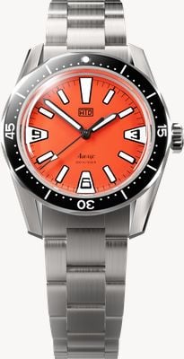 HTD Aquatìc spaceboy automatic skindiver (39mm) cadran aranciata orange / montre bracelet acier inoxydable 323 AQUATIC-SPACEBOY-ORANGE