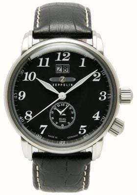 Zeppelin Count Dual Time Big Date Display Black Dial Black Leather 7644-2