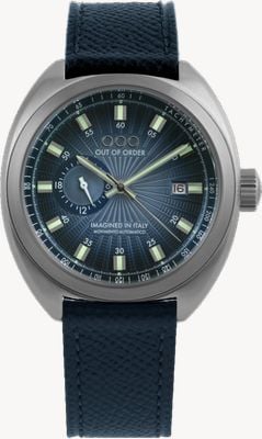 Out Of Order トルペディーネ アビス オートマティック (42mm) サンバーント ブルー ギロシェ ダイアル / ブルー レザー ストラップ ウォッチ OOO.001-31.BL.GU
