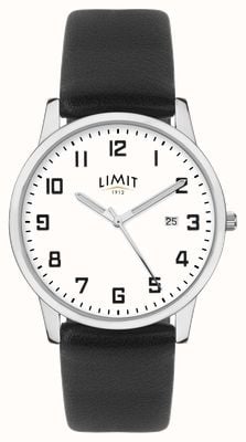 Limit | bracelet en cuir noir pour hommes | cadran argent/blanc | 5741.01