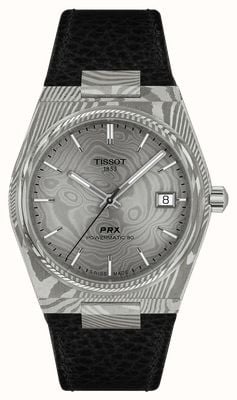 Tissot Prx Powermatic 80 - edizione in acciaio damasco (38 mm) quadrante damasco / cinturino in pelle nera T1378079608100