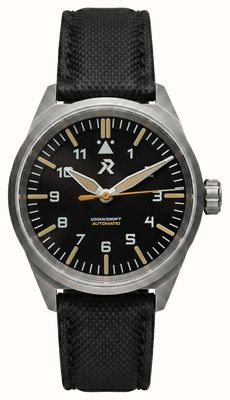 RZE Resolute Type A Automatic (39.5mm) Carbon Black Dial / Black TecTuff Leather Strap Watch RES-TYPEA-CB