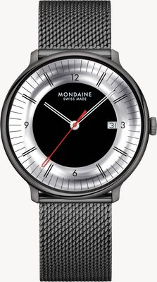Mondaine Doppio Mirror Limited Edition (41mm) Mirror & Black Dial / Black Stainless Steel Mesh Bracelet Watch MLE.41280.SM