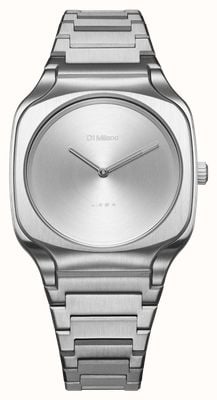 D1 Milano Vierkant grijs frame (37 mm) grijze wijzerplaat met zonnestraalmotief / roestvrijstalen armband SQBJ10