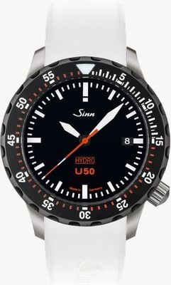 Sinn U50 Hydro SDR 5000m (41mm) zwarte wijzerplaat / wit siliconenbandje horloge 1051.040 WHITE SILICONE