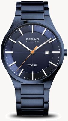 Bering Smukła energia słoneczna (39 mm) niebieska tarcza / bransoletka z tytanu w kolorze niebieskim 15239-797
