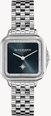 Olivia Burton Weiches, quadratisches blaues Zifferblatt / Edelstahlarmband 24000083