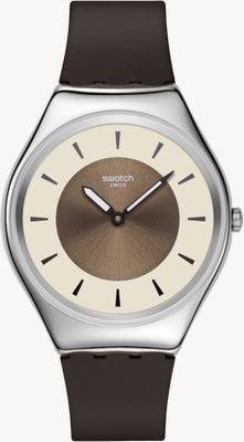 Swatch Hazel Delight (38 mm) braunes und elfenbeinfarbenes Zifferblatt / braunes Silikonarmband SYXS158