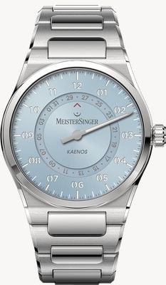 MeisterSinger Kaenos open-date automatisch (40mm) sunburst ijsblauwe wijzerplaat / roestvrijstalen band KSOD914