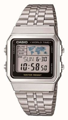 Casio Cyfrowy zegar światowy (34 mm) cyfrowa tarcza / stal nierdzewna A500WEA-1EF