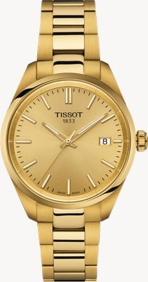 Tissot Pr 100 (34 mm) gouden wijzerplaat / goudkleurige roestvrijstalen armband T1502103302100