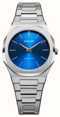 D1 Milano Mini Geo ultra-mince (34 mm), cadran bleu soleillé / bracelet en acier inoxydable UTBL21
